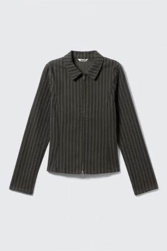 Chaqueta entallada de pana con cremallera – Rayas gris oscuro