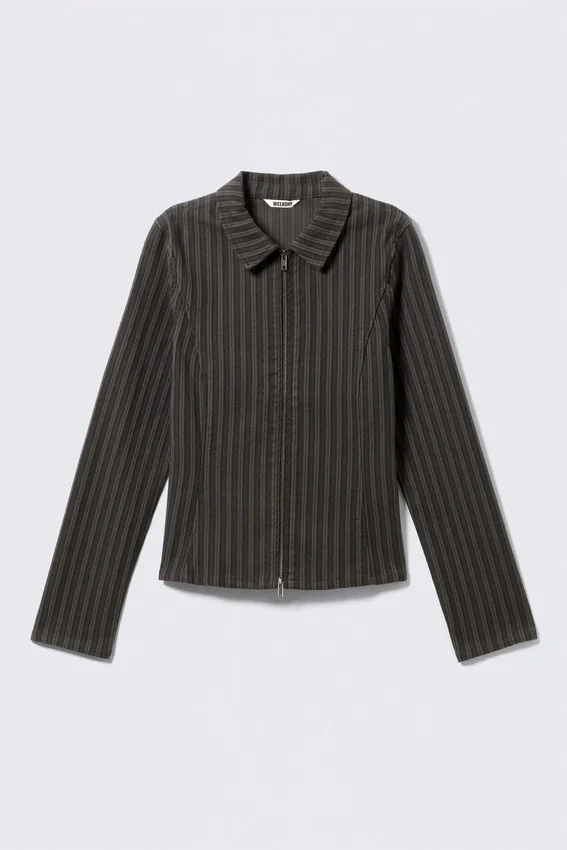 Chaqueta entallada de pana con cremallera – Rayas gris oscuro Chaqueta entallada de pana con cremallera – Rayas gris oscuro