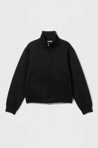Chaqueta estructurada con cremallera de tejido scuba – Negro