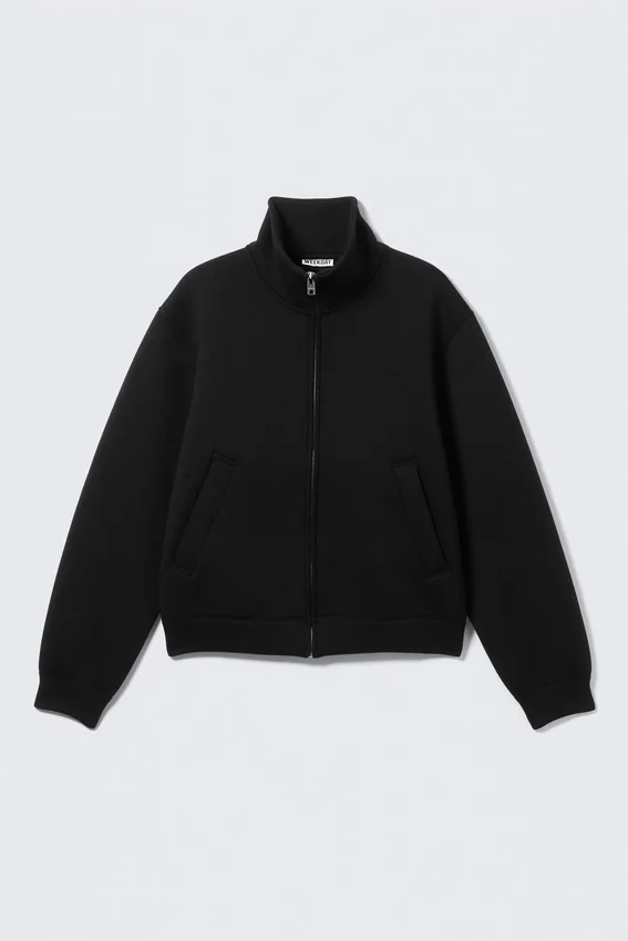 Chaqueta estructurada con cremallera de tejido scuba – Negro Chaqueta estructurada con cremallera de tejido scuba – Negro