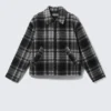Chaqueta holgada con cremallera de mezcla de lana – Cuadros negros Chaqueta holgada con cremallera de mezcla de lana – Cuadros negros