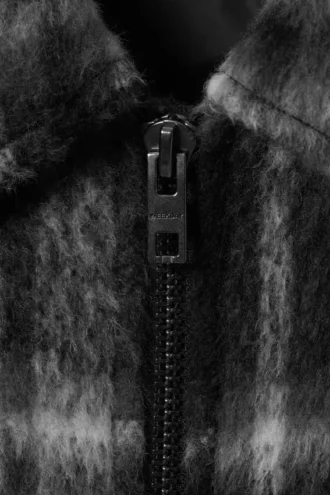Chaqueta holgada con cremallera de mezcla de lana – Cuadros negros Chaqueta holgada con cremallera de mezcla de lana – Cuadros negros