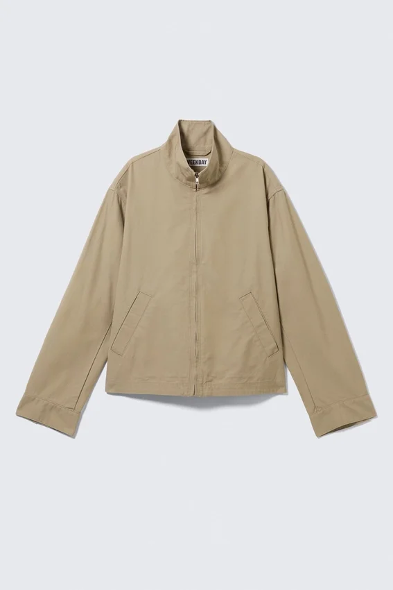 Chaqueta holgada de algodón con cuello de embudo – Beige Chaqueta holgada de algodón con cuello de embudo – Beige