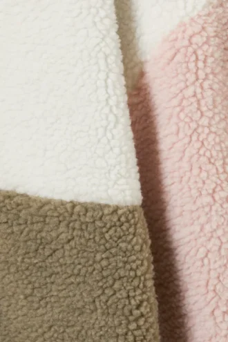 Chaqueta holgada de forro polar con cremallera – Blanco/Caqui/Rosa