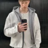 Chaqueta holgada de lona con capucha – Gris claro empolvado Chaqueta holgada de lona con capucha – Gris claro empolvado