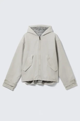 Chaqueta holgada de lona con capucha – Gris claro empolvado