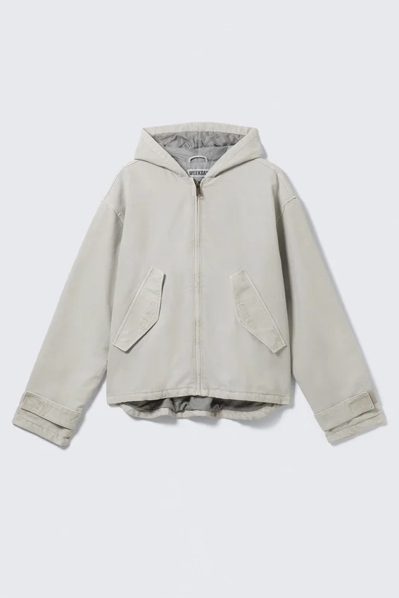 Chaqueta holgada de lona con capucha – Gris claro empolvado Chaqueta holgada de lona con capucha – Gris claro empolvado