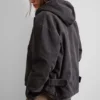 Chaqueta holgada de lona con capucha – Negro jaspeado Chaqueta holgada de lona con capucha – Negro jaspeado