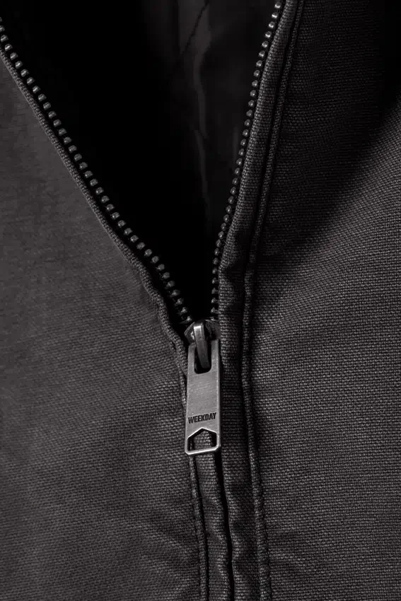 Chaqueta holgada de lona con capucha – Negro jaspeado Chaqueta holgada de lona con capucha – Negro jaspeado