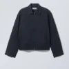 Chaqueta holgada de sarga de algodón con cremallera – Azul oscuro Chaqueta holgada de sarga de algodón con cremallera – Azul oscuro