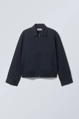 Chaqueta holgada de sarga de algodón con cremallera – Azul oscuro