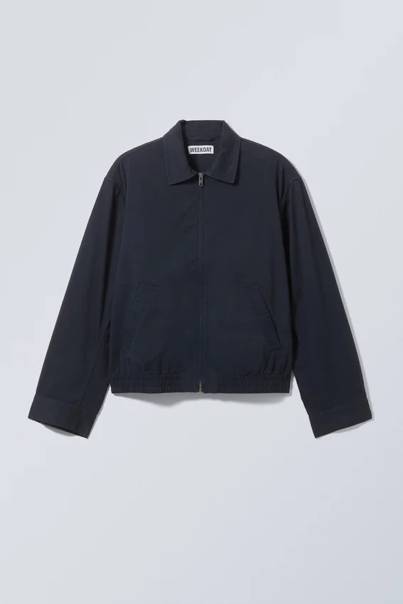 Chaqueta holgada de sarga de algodón con cremallera – Azul oscuro Chaqueta holgada de sarga de algodón con cremallera – Azul oscuro