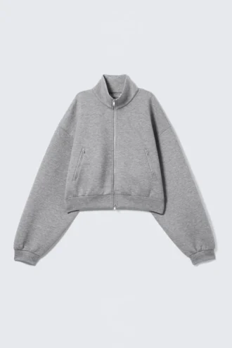 Chaqueta oversize con cremallera de tejido scuba – Gris jaspeado