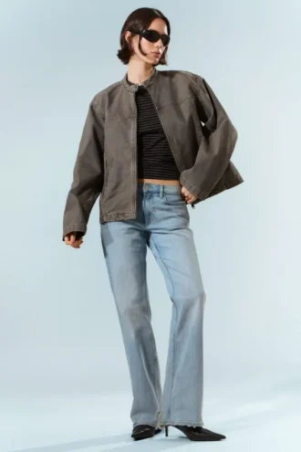 Chaqueta oversize de lona lavada – Gris