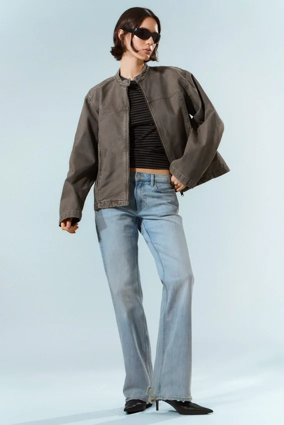 Chaqueta oversize de lona lavada – Gris Chaqueta oversize de lona lavada – Gris