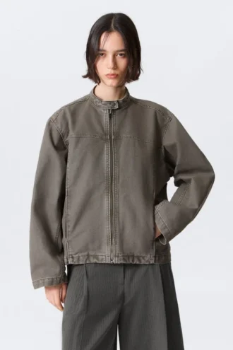 Chaqueta oversize de lona lavada – Gris
