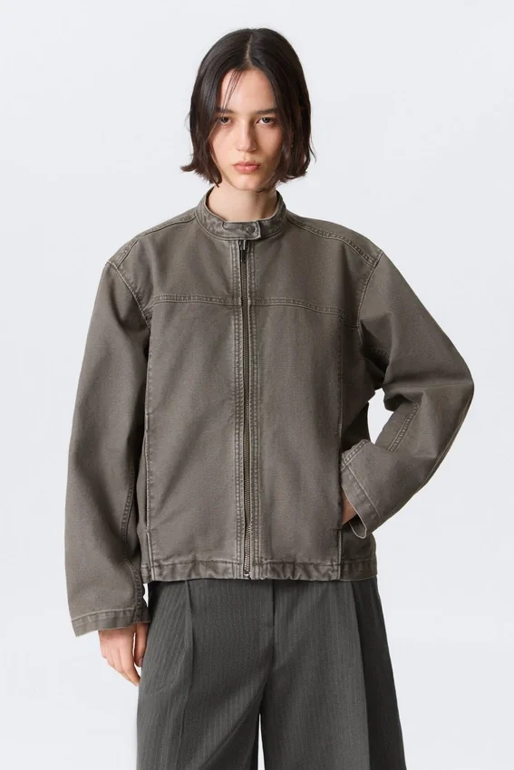 Chaqueta oversize de lona lavada – Gris Chaqueta oversize de lona lavada – Gris