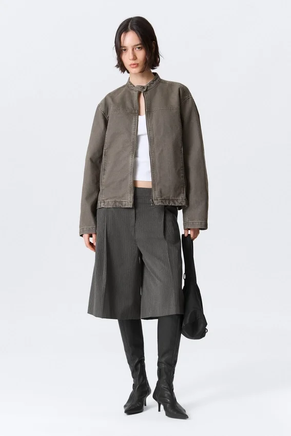 Chaqueta oversize de lona lavada – Gris Chaqueta oversize de lona lavada – Gris