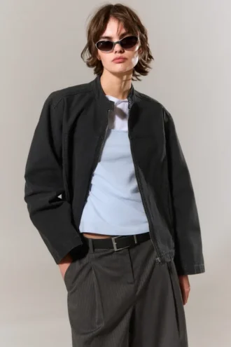 Chaqueta oversize de lona lavada – Negro