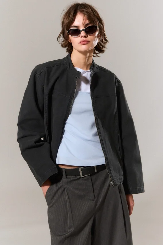 Chaqueta oversize de lona lavada – Negro Chaqueta oversize de lona lavada – Negro