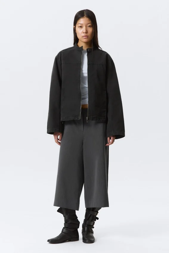 Chaqueta oversize de lona lavada – Negro Chaqueta oversize de lona lavada – Negro