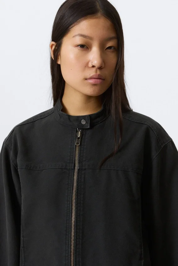 Chaqueta oversize de lona lavada – Negro Chaqueta oversize de lona lavada – Negro