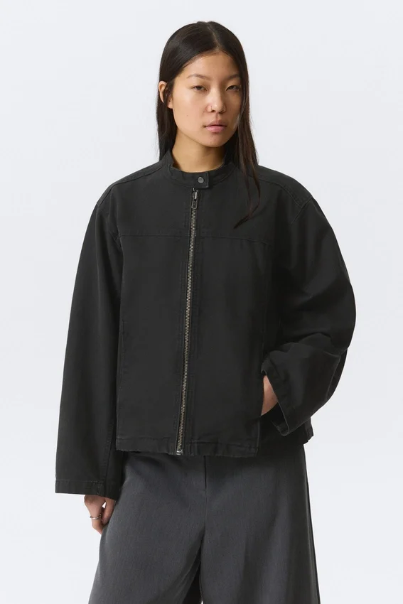 Chaqueta oversize de lona lavada – Negro Chaqueta oversize de lona lavada – Negro