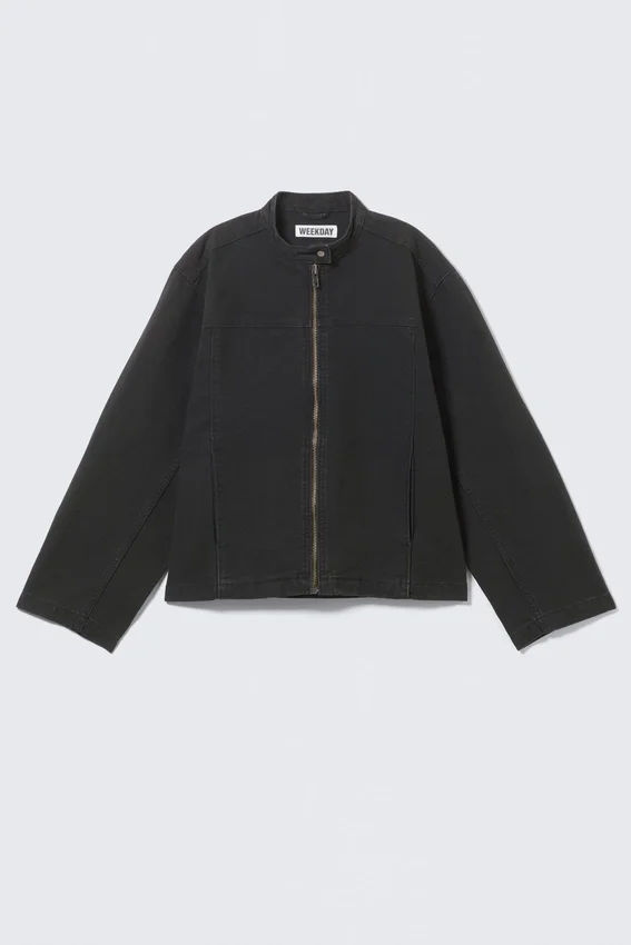 Chaqueta oversize de lona lavada – Negro Chaqueta oversize de lona lavada – Negro