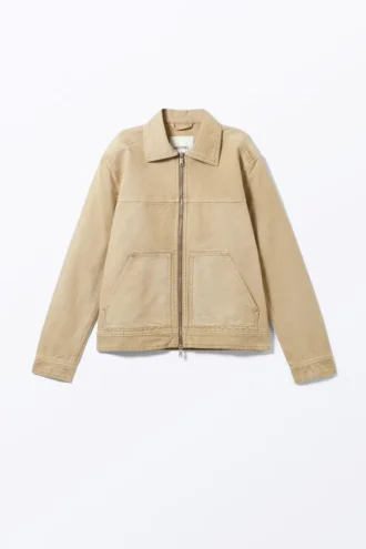 Chaqueta Oxford con cremallera bidireccional – Beige empolvado