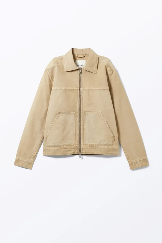 Chaqueta Oxford con cremallera bidireccional – Beige empolvado Chaqueta Oxford con cremallera bidireccional – Beige empolvado