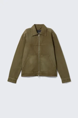 Chaqueta Oxford con cremallera bidireccional – Verde caqui oscuro