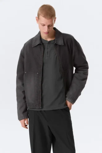 Chaqueta utilitaria de corte holgado y lavado – Negro lavado