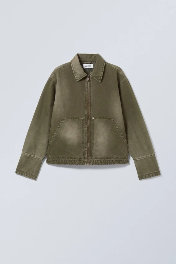 Chaqueta utilitaria lavada de corte holgado – Verde caqui lavado Chaqueta utilitaria lavada de corte holgado – Verde caqui lavado
