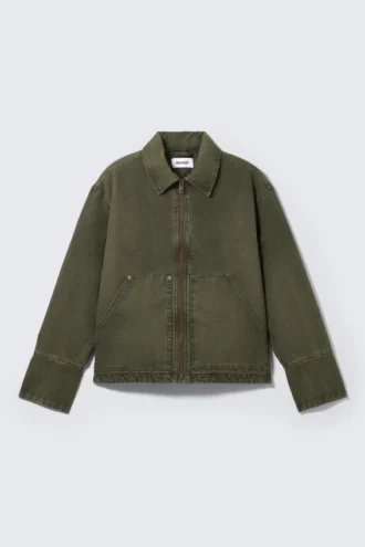 Chaqueta utilitaria lavada de corte holgado – Verde caqui oscuro