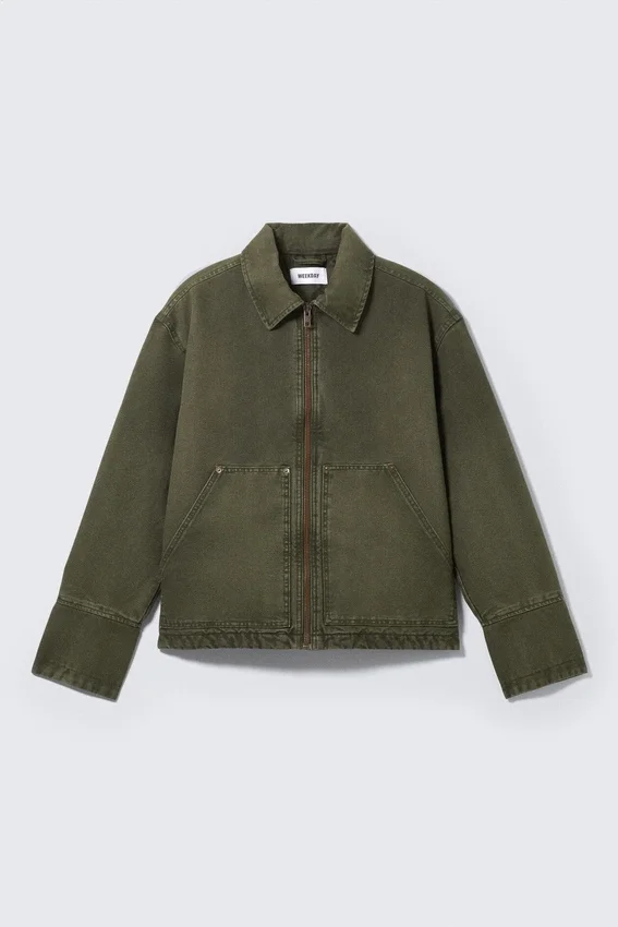 Chaqueta utilitaria lavada de corte holgado – Verde caqui oscuro Chaqueta utilitaria lavada de corte holgado – Verde caqui oscuro