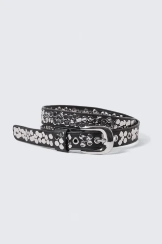 Cinturón de imitación de cuero con tachuelas en capas – Negro