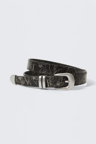 Cinturón de imitación de cuero estilo western – Negro craquelado