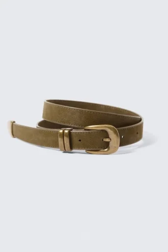 Cinturón de imitación de cuero estilo western – Verde caqui oscuro – Dorado