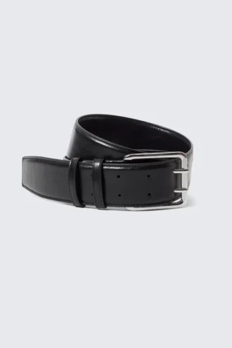 Cinturón de piel sintética con doble hebilla – Negro