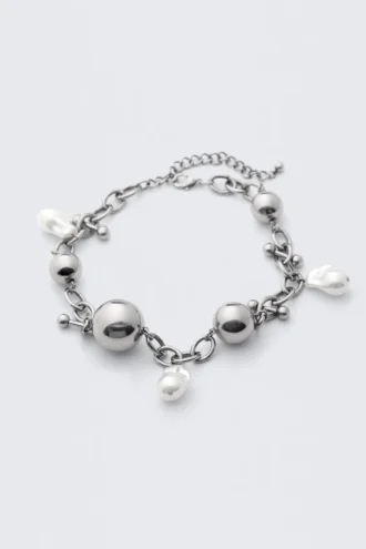 Collar de cadena con colgante de perlas gruesas – Plata