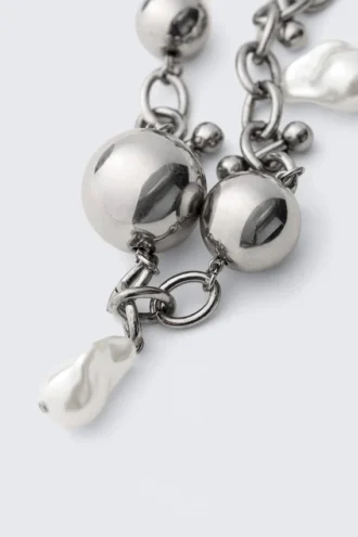 Collar de cadena con colgante de perlas gruesas – Plata