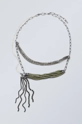 Collar de cadena con cuentas en capas – Gris plomo