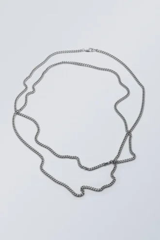 Collar de cadena larga tipo curb – Plata