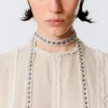 Collar gargantilla con tachuelas de mezcla de lino – Beige