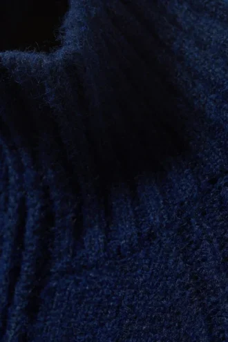 Cárdigan ajustado de punto suave con cremallera – Azul marino oscuro jaspeado