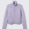 Cárdigan ajustado de punto suave con cremallera – Mezcla de morado claro Cárdigan ajustado de punto suave con cremallera – Mezcla de morado claro