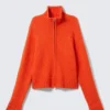 Cárdigan ajustado de punto suave con cremallera – Naranja brillante