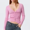 Cárdigan Belle B con fruncidos y cuello en V – Rosa