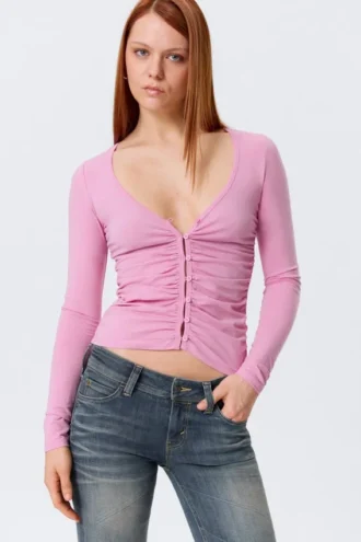 Cárdigan Belle B con fruncidos y cuello en V – Rosa