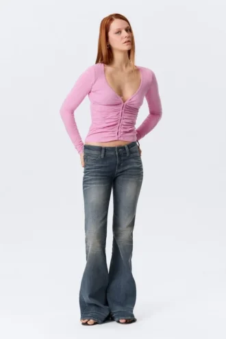 Cárdigan Belle B con fruncidos y cuello en V – Rosa